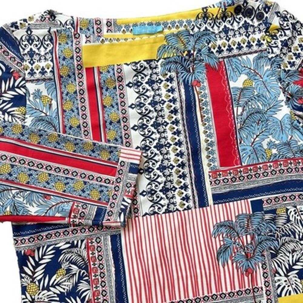 J MCLaughlin Catalina Cloth Top Women Small 3/4 Sleeve Palm Print Pull Over